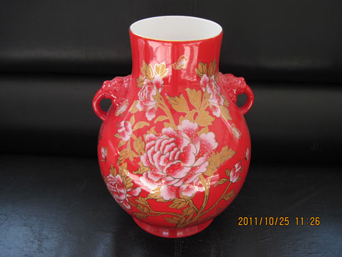 中国红双耳大花瓶（骨瓷）